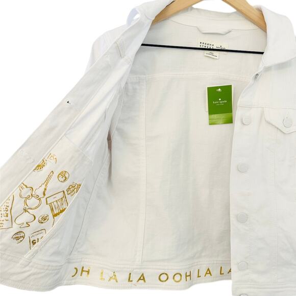 $298 KATE SPADE NWT Classic All White Denim Jean Jacket – Large - Picture 4 of 15